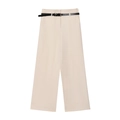 Pantalones anchos beige para mujer con cinturón negro y tejido fluido de alta calidad - XS / Albaricoque