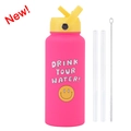 Borraccia sportiva 1L rosso rosa opaco con manico giallo, cannucce e kit spazzola pulizia - Rosso Rosa Fluorescente 30D