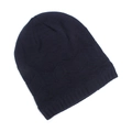Detail showing knit texture and diamond pattern on warm winter fleece beanie - Navy Blue