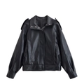 Chaqueta motera de cuero sintético negro para mujer con textura granulada y cremallera - XS / Negro