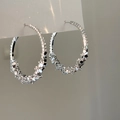 Polished silver-tone round earrings with a textured crushed silver finish for women - Silver Hoop (72#)