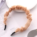 Simple beige pleated fabric headband for women with non-slip design and soft texture - Beige (Cloth Pleated)