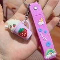 Purple strawberry ice cream keychain with a lavender silicone wish wrist strap charm - Strawberry Ice Cream / Purple