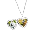 Polished silver heart locket necklace holding pet dog and child photos inside - M0695 Silver Heart Necklace 28*28MM / Glossy