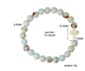 Elastic beaded bracelet featuring blue patterned stones and a white cross charm - Shoushan with Cross