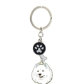 Samoyed dog keychain with paw print round tag and bone shaped pendant on silver ring - Samoyed
