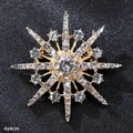 Sparkling 4x4cm golden snowflake brooch with inlaid crystals and central stone - Gold Eight-Pointed Star