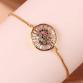 Luxury gold plated evil eye bracelet with colorful zircons and snake chain detail - Radiating Colorful Zirconia Evil Eye Style (款式八)