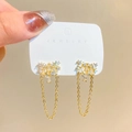 Elegant gold-plated fan-shaped earrings with clear zircons and U-shaped chain tassels - Fan Array Rhinestone U-shape Style (K-215)