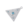Close-up of a triangle evil eye pendant in silver metal with four turquoise stones - Triangle Evil Eye / White Gold