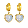 Vintage Baroque gold hoop earrings with textured purple heart pendants in iridescent finish - Gold Heart Stud Earrings (G502)