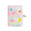 Plush mermaid notebook for girls with lock and key featuring embroidered sea animals - Tie-dye Multicolor
