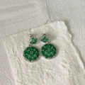 Eleganti orecchini a doppio strato in argento 18k con zirconi ovali verdi scintillanti - Base Argentata Strass Verde