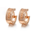 Elegant rose gold hoop earrings featuring Greek meander pattern and tiny cubic zirconia - 15-Rose Gold Greek Key White Zircon Huggie / Rose Gold