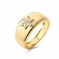 Macro shot of 18K gold plated open ring featuring a micro-pave zircon floral pattern - Adjustable Open / Gold Star