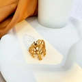 Hollow gold tree pattern open ring in stainless steel displayed on a minimalist white tray - Adjustable Open / Gold Tree