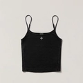 Canotta vintage in cotone nero con spalline sottili e stampa a croce bianca - XS / Nero