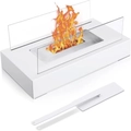 Cheminée de table rectangulaire blanche avec plaques en verre et flamme d'éthanol réelle - Réservoir Intégré de 500ml / Blanc
