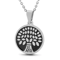 Silver stainless steel Tree of Life pendant necklace with a classic O-chain - Silver Fine Branch Tree Of Life Style (KP49212-K)