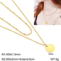 Double layered gold snake chain necklace with a flat 13mm round pendant and beads - Gold (KN112517-Z)