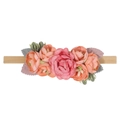 Baby nylon headband featuring 3D fabric flowers in warm pink and peach tones - Style 18 (18)