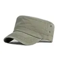 Olive green washed cotton cadet cap in military style with breathable metal eyelets - Adjustable / Army Green