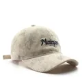 Beige corduroy baseball cap featuring Mississippi embroidery and adjustable strap - Beige