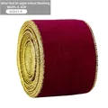 Velvet Christmas ribbon in wine red with gold metallic edges, 6.3cm width for decor - 6.3CM Wide Gold Edge / Burgundy