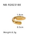 Detail view of 18k gold plated bypass ring showing 1.8cm diameter and grid texture - US 8 / Cylindrical Open Style (NB-R2023180)