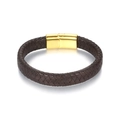 Geflochtenes Lederarmband für Herren in Braun mit goldfarbenem Magnetverschluss aus Edelstahl - 19cm / Braunes Leder Gold Magnetverschluss (KB169410-WGYY)