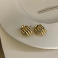 Detail view of gold layered twisted hoop earrings on a textured ceramic surface - 26# Gold Multi-layer Round Twist Style (26# Silver Earring Post-Gold)
