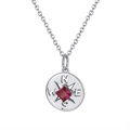 Collana in argento boho con gemma rossa quadrata incastonata in ciondolo bussola - Granato Platino