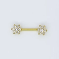 Golden flower nipple ring with sparkling white cubic zirconia and stainless steel bar - No.3 White (18K Gold Plated)