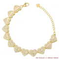 Bracelet tennis cœur en or 18 carats avec maillons pavés de zircone et chaîne d'extension - Bracelet Cœur Zircone Blanche Doré