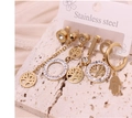 Golden stainless steel earring set featuring tree of life and hamsa hand charms - Style 4