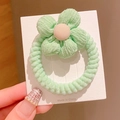 Cute light green sunflower hair tie for girls with pink center and ribbed fabric texture - Green Coarse Rope Flower