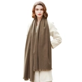 Brown faux cashmere shawl scarf with tassel edges worn by model on white background - 180cm / Light Coffee
