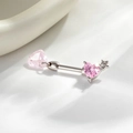 Silver heart and star piercing stud with pink zircon gemstones and screw back design - A839-2# Light Pink (Single)