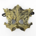 Vintage bronze half-face Halloween mask with intricate mythical crown relief and black strap - Tengu (Gold)