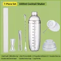7-piece 1000ml PC cocktail shaker set with lemon muddler and stainless steel bar tools - 1000ml 7-Piece Set