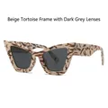Vintage cat-eye sunglasses with beige tortoiseshell frame and dark grey lenses - Beige Frame Black Gray Lens