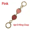 Pink and red enamel strawberry charms on a gold-plated metal bag extension chain strap - Round Spring Clasp/0.75-inch D-Ring / Light Gold/Mixed Pink Red
