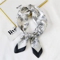 Elegant white square silk scarf with black floral patterns and contrast border - 22 Sketch Floral White
