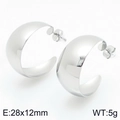 Polished silver-tone wide C-shape stainless steel earrings, size 28x12mm for women - 28x12mm / Steel Color (KE120466-KFC)
