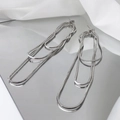 Silver triple layered snake chain tassel earrings in a long minimalist geometric style - Silver