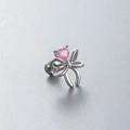 Silver bow stud earring featuring a pink heart-shaped zircon and polished titanium steel - Silver Heart Pink Zircon Bow Style (A53-5#)