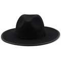 Close-up of black wide brim fedora hat with bound edge and ribbon trim on white background - M (56-58cm) / Jazz Fedora (JXF-485277) / Black
