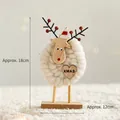 Handmade wool felt Christmas reindeer ornament with wooden antlers and XMAS heart charm - White Felt Beaded Reindeer Small