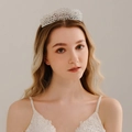 Elegant bridal tiara with sparkling rhinestones in silver finish for weddings and parties - TS-J3043S
