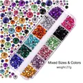 12-grid box with 27g of mixed size and colorful acrylic flatback rhinestones for nail art - Resin Mixed Size Color (ZSHZ-881)